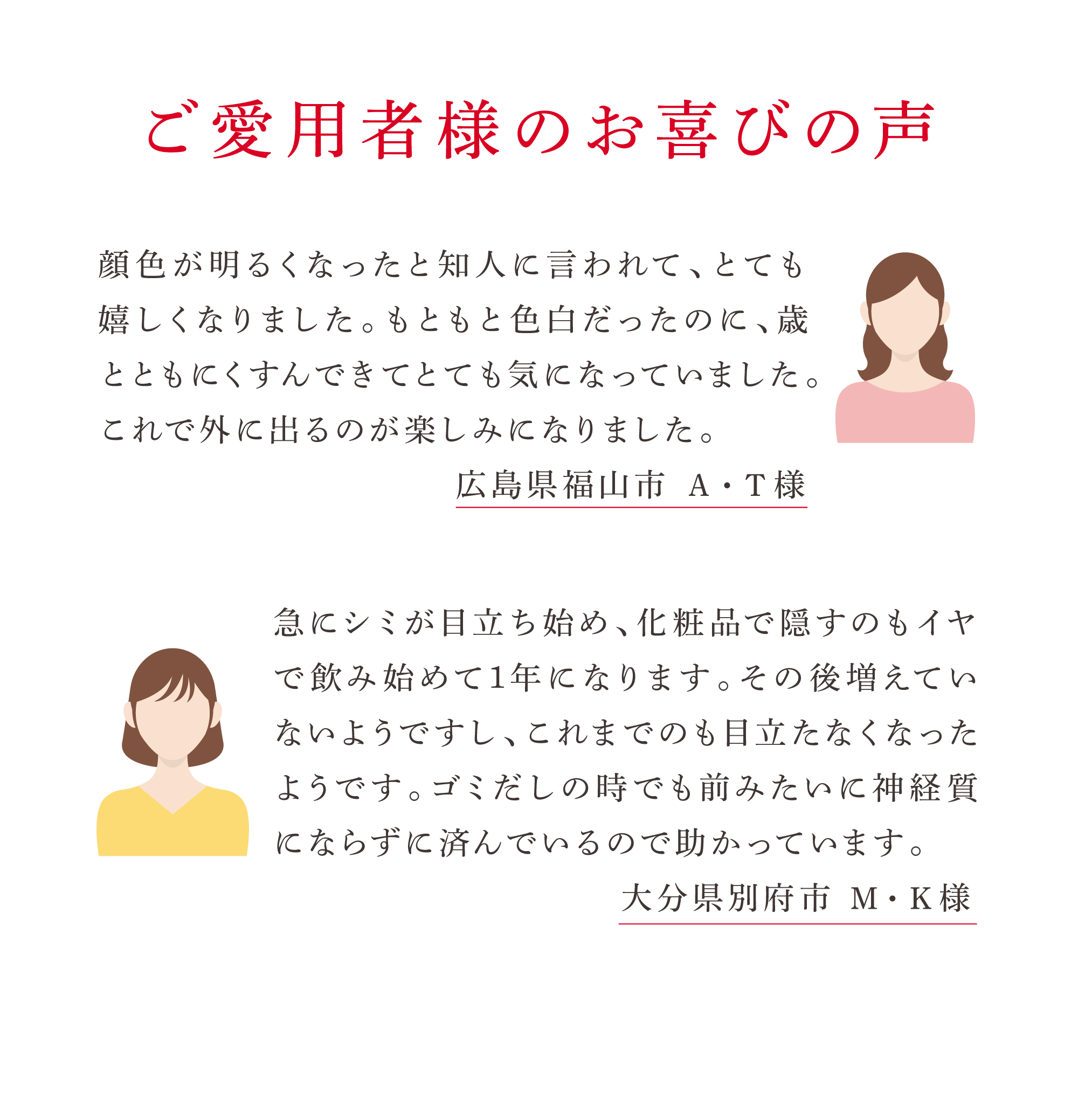 ご愛用者様の声・シミやくすみに